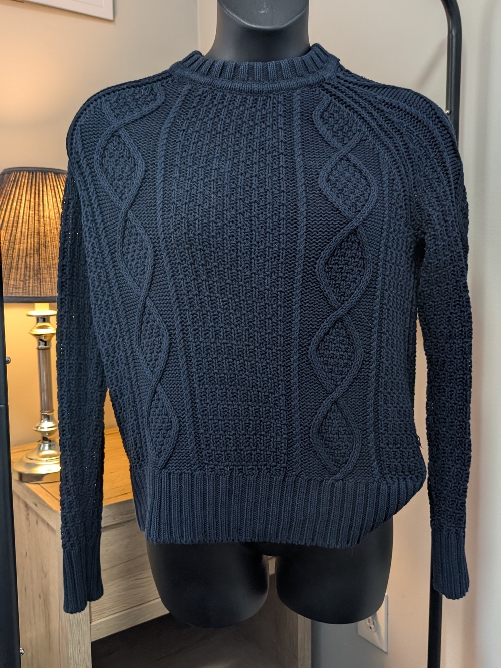 J. Crew Navy Cable Knit Crewneck Sweater